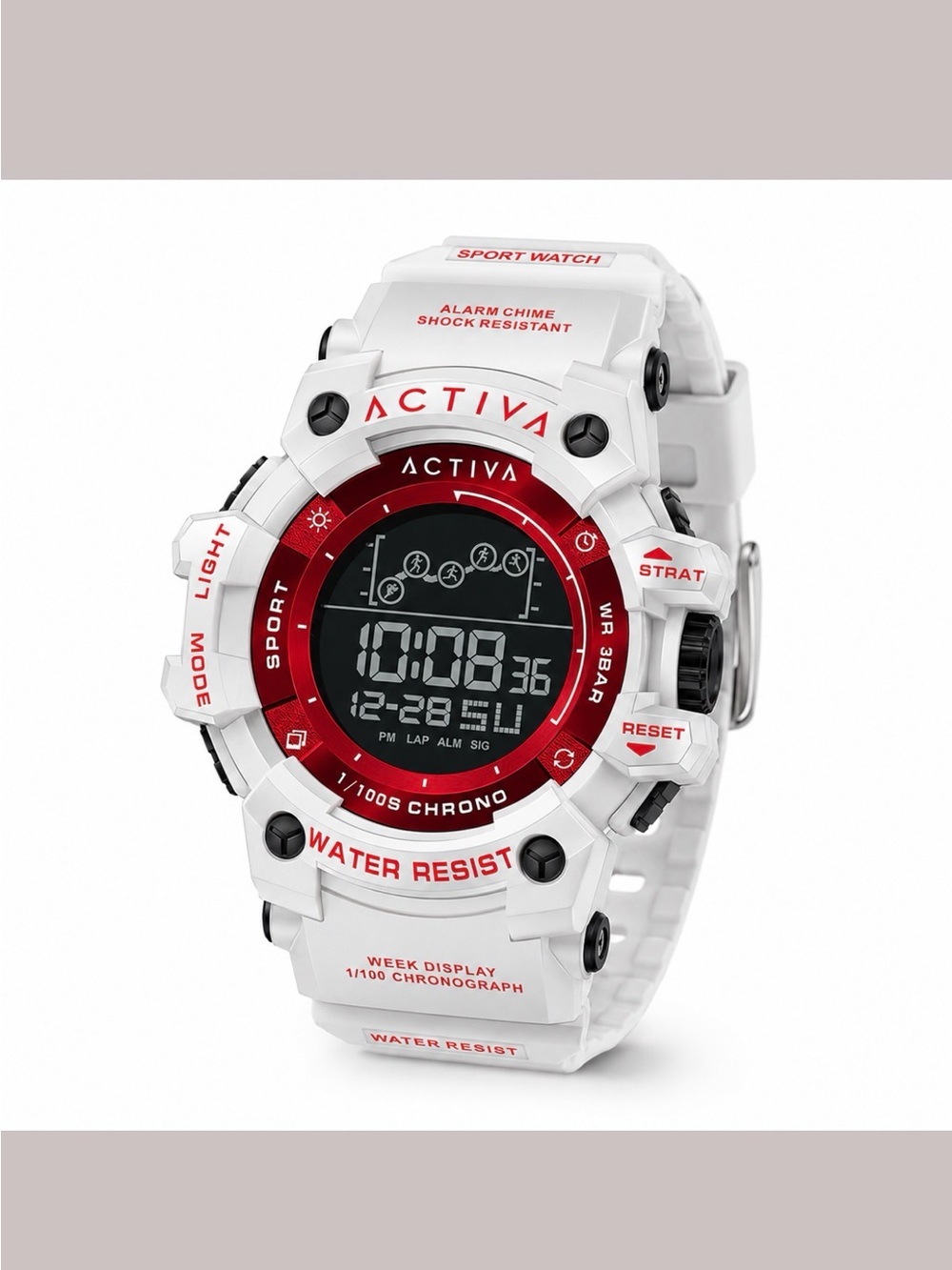 ACTIVA X Invicta White & Red Digital Sport Unisex Watch 50mm Water Resistant NWT